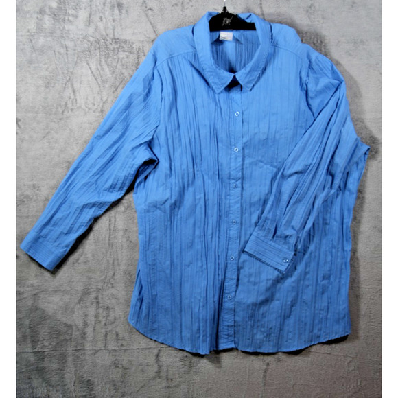 JMS Just My Size Women’s Crinkle Button Shirt Blue Long Sleeve Plus Size - Picture 1 of 5
